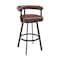 Armen Living Nolagam Swivel Bar Stool in Black Metal with Brown Faux Leather 840254335639 - alternate 1